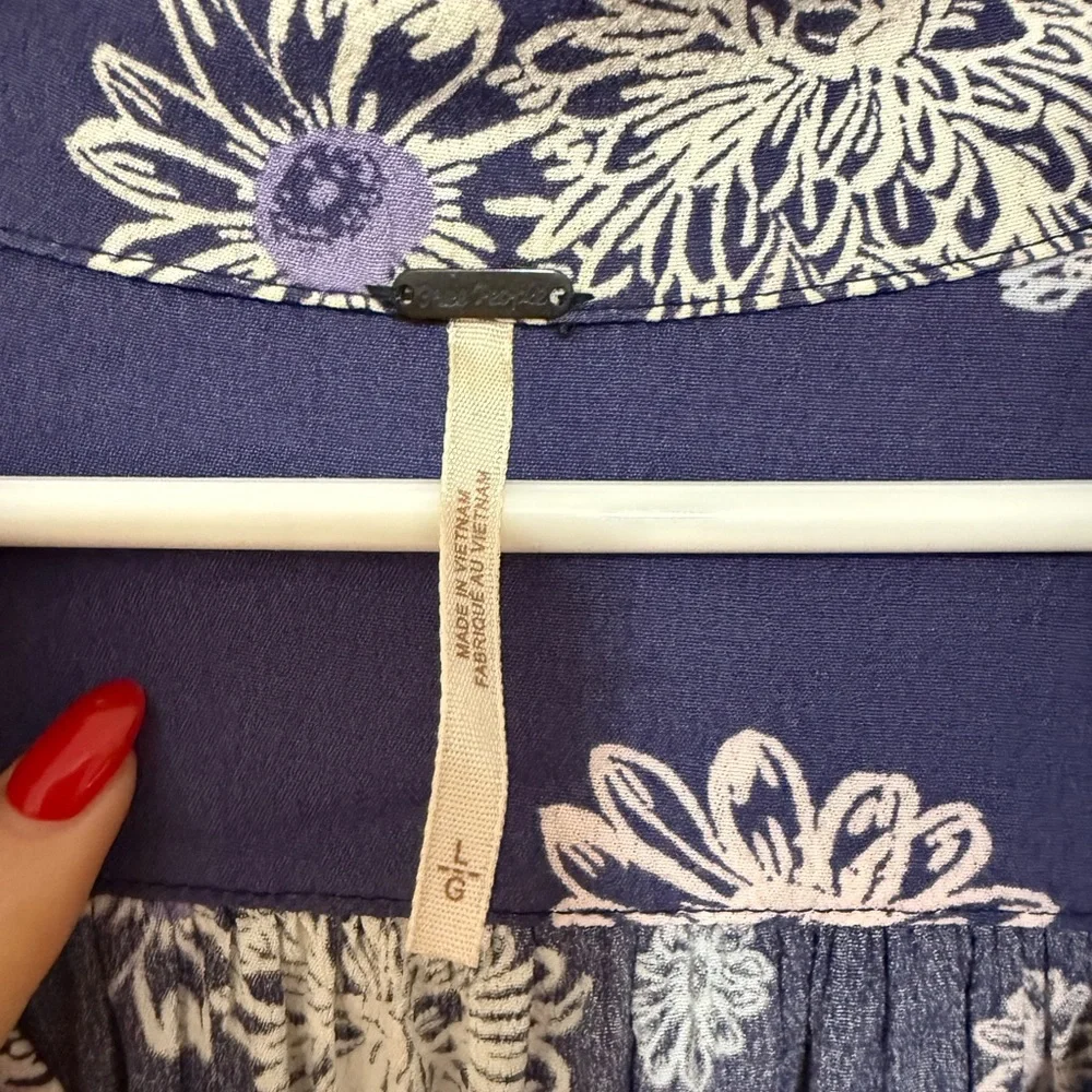 Free People Blue Hawaii Washed Blue Floral Print Mini Dress Size Large - Picture 5 of 10